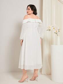 Modelyn Đầm Plus Size Nút Dây kéo màu trơn Thanh lịch - trắng - Xem 3