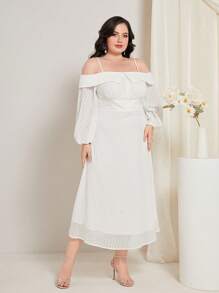 Modelyn Đầm Plus Size Nút Dây kéo màu trơn Thanh lịch - trắng - Xem 1