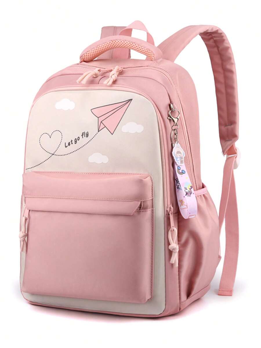 Chicas Mochila funcional con estampado de letra con accesorio de bolso - Rosa - Ver 1