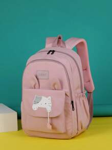 Fashionable Children's Cat Design Backpack - Purple - View 1