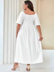 SHEIN Franclia Plus Sweetheart Neck Knot Front Butterfly Sleeve Dress - White - View 2