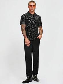 Manfinity Homme Áo thun có cổ Nam Dây kéo Sọc ngựa vằn Giải trí - màu đen - Xem 6