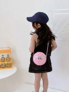Girls Bow Decor Quilted Pattern Circle Bag - Pink - View 1