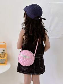 Girls Bow Decor Quilted Pattern Circle Bag - Pink - View 2