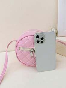 Girls Bow Decor Quilted Pattern Circle Bag - Pink - View 3