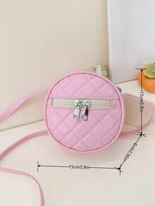 Girls Bow Decor Quilted Pattern Circle Bag - Pink - View 7