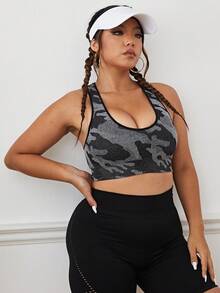 Sujetador deportivo con estampado de camuflaje de espalda nadadora - Multicolor - Ver 3