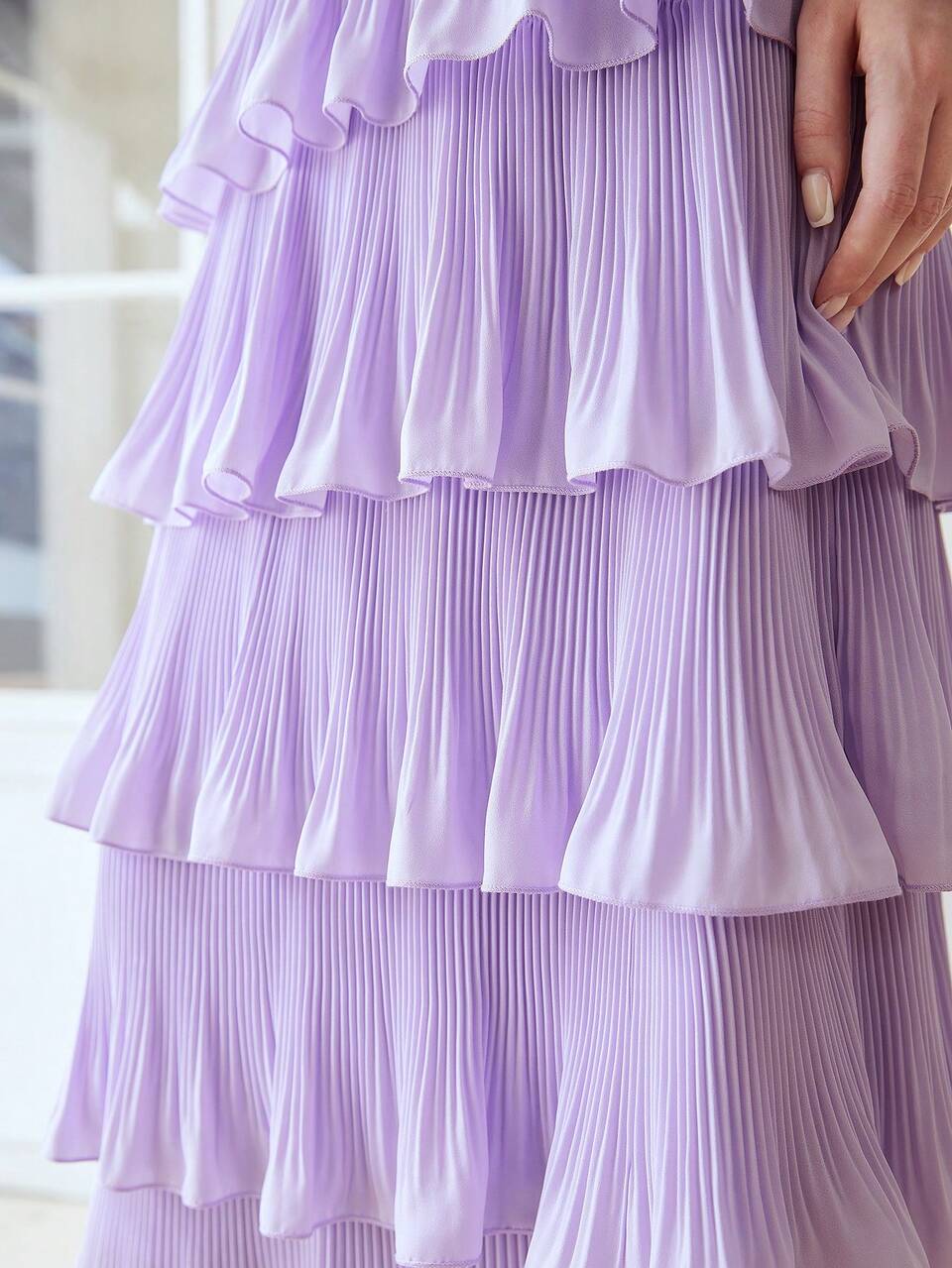 PLEATED TIERED RUFFLE DRESS