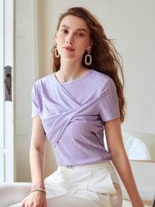 MOTF PREMIUM RIBBED FRONT TWIST T-SHIRT - Lilac Purple - View 4