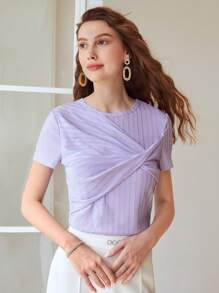 MOTF PREMIUM RIBBED FRONT TWIST T-SHIRT - Lilac Purple - View 2