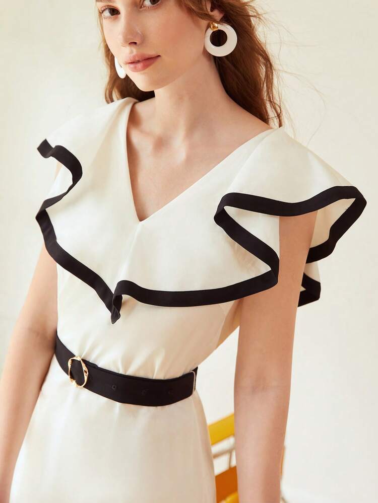VESTIDO VOLANTES CONTRASTE CINTURÓN