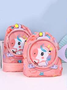 女孩卡通獨角獸圖案後背包 - 玫紅色 - 查看 1