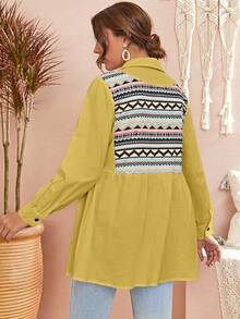 Mulvari 幾何印花荷葉邊襯衫 - 芥末黃 - 查看 2