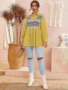 Mulvari 幾何印花荷葉邊襯衫 - 芥末黃 - 查看 3