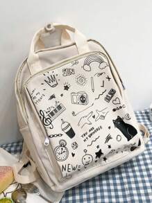 Kids Cartoon Cat Print Multifunctional Backpack - White - View 1
