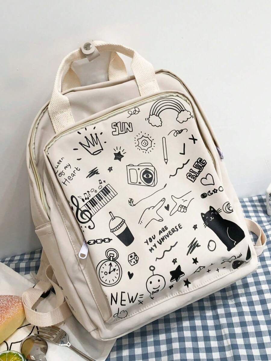 Kids Cartoon Cat Print Multifunctional Backpack - White - View 1