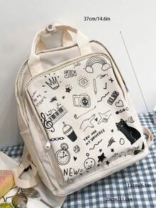 Kids Cartoon Cat Print Multifunctional Backpack - White - View 4