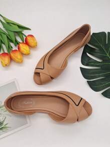 Women Slip On Flats, Elegant Summer PVC Open Toe Flats - Brown - View 3