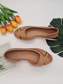 Women Slip On Flats, Elegant Summer PVC Open Toe Flats - Brown - View 4