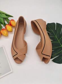 Women Slip On Flats, Elegant Summer PVC Open Toe Flats - Brown - View 5