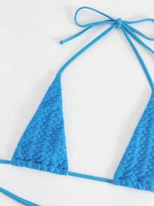 Swim SXY Summer Beach Halter Ring Detail Thong Bikini Set - Blue - View 5