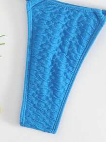 Swim SXY Summer Beach Halter Ring Detail Thong Bikini Set - Blue - View 6