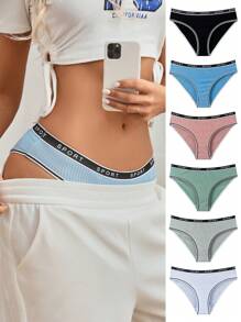 6pack Rib Letter Tape Panty Set - Multicolor - View 1