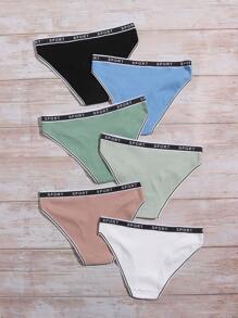 6pack Rib Letter Tape Panty Set - Multicolor - View 2