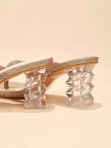 Glamouröse Sandalen für Damen, Zehensteg Sandalen mit Strassdekor und skulpturalen Zehenstegsandalen