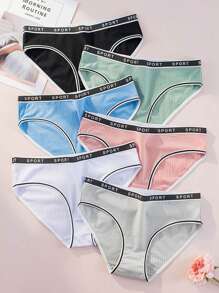 6pack Rib Letter Tape Panty Set - Multicolor - View 3