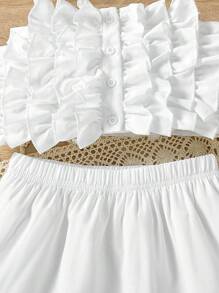 Girls 1pc Ruffle Trim Cami Top & 1pc Layered Hem Skirt Set - White - View 3