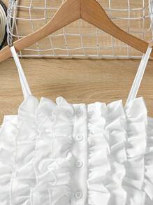 Girls 1pc Ruffle Trim Cami Top & 1pc Layered Hem Skirt Set - White - View 4