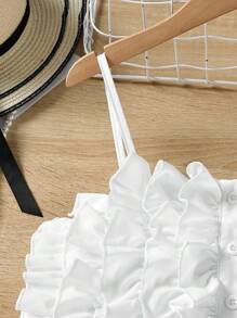 Girls 1pc Ruffle Trim Cami Top & 1pc Layered Hem Skirt Set - White - View 6