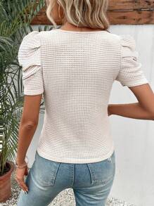 SHEIN Frenchy 泡泡袖大圓領T恤 - 杏色 - 查看 2