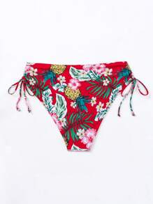 SHEIN Swim Curve Plus Size Tropical Print Drawstring Side Bikini Bottom Summer