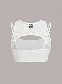 SHEIN ICON Áo khoác và áo lót dành cho xe tăng nữ Cắt ra Gân đan màu trơn Giải trí - trắng - Xem 2