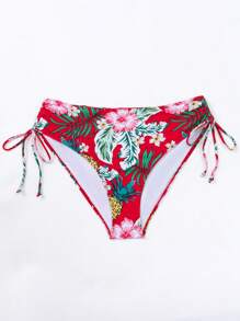 SHEIN Swim Curve Plus Size Tropical Print Drawstring Side Bikini Bottom Summer