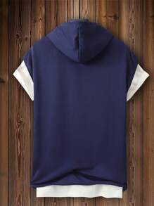 Manfinity Hypemode 男士字母圖案抽繩連帽背心上衣不帶T恤 - 藏蓝色 - 查看 2