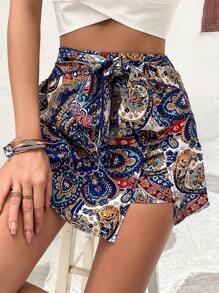 SHEIN VCAY Paisley Print Knot Side Skort - Multicolor - View 5
