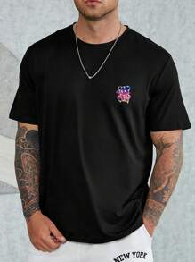 Manfinity EMRG Hombres Camiseta con estampado de slogan y dibujos animados - Negro - Ver 2