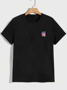 Manfinity EMRG Hombres Camiseta con estampado de slogan y dibujos animados - Negro - Ver 3