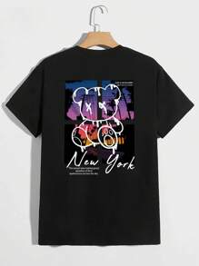 Manfinity EMRG Hombres Camiseta con estampado de slogan y dibujos animados - Negro - Ver 4