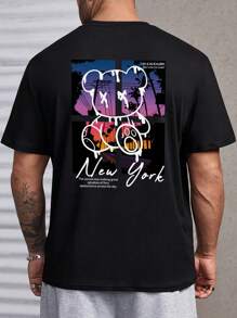 Manfinity EMRG Hombres Camiseta con estampado de slogan y dibujos animados - Negro - Ver 5