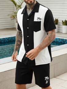 Manfinity RSRT Men Coconut Tree Print Shirt & Shorts - Black and White - View 4