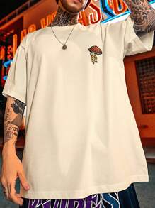 Manfinity LEGND Men T-Shirts Fit Crew Neck Short Sleeve Graphic Tee Earth Summer Polyester - Khaki - View 2