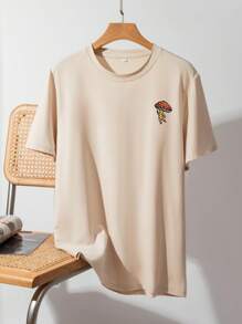 Manfinity LEGND Men T-Shirts Fit Crew Neck Short Sleeve Graphic Tee Earth Summer Polyester - Khaki - View 3