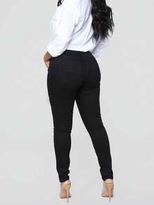 Quần jean nữ Túi Bị tách Dây kéo màu trơn - màu đen - Xem 3