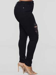 Quần jean nữ Túi Bị tách Dây kéo màu trơn - màu đen - Xem 5