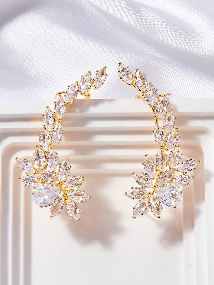 SHEIN Belle 1入組水鑽裝飾耳釘 - 金黃色 - 查看 1