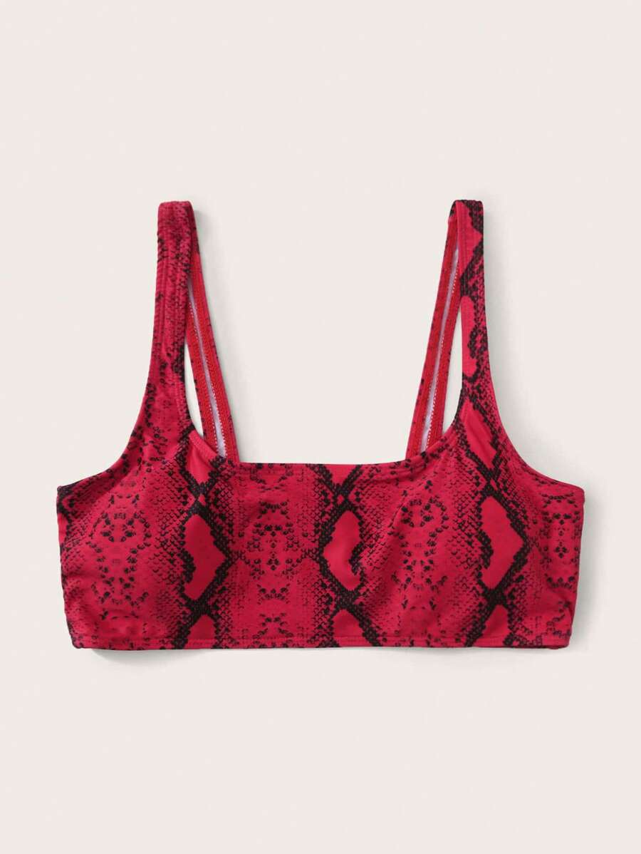 Summer Snakeskin Print Bikini Top - Red - View 1